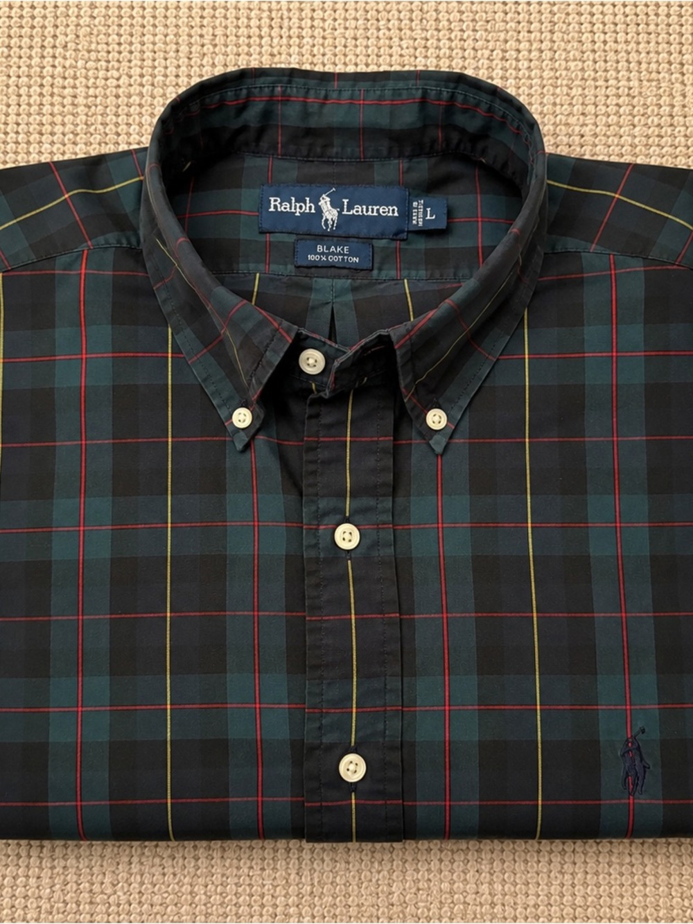 Ralph Lauren Blake Plaid Button Down Shirt Men’s L Cotton Blue Green